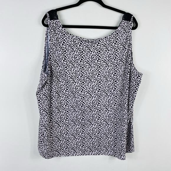 Tahari Plus Size 3X Animal Print Lace Trim Pajama Tank Top Pink Black Leopard - Picture 2 of 4